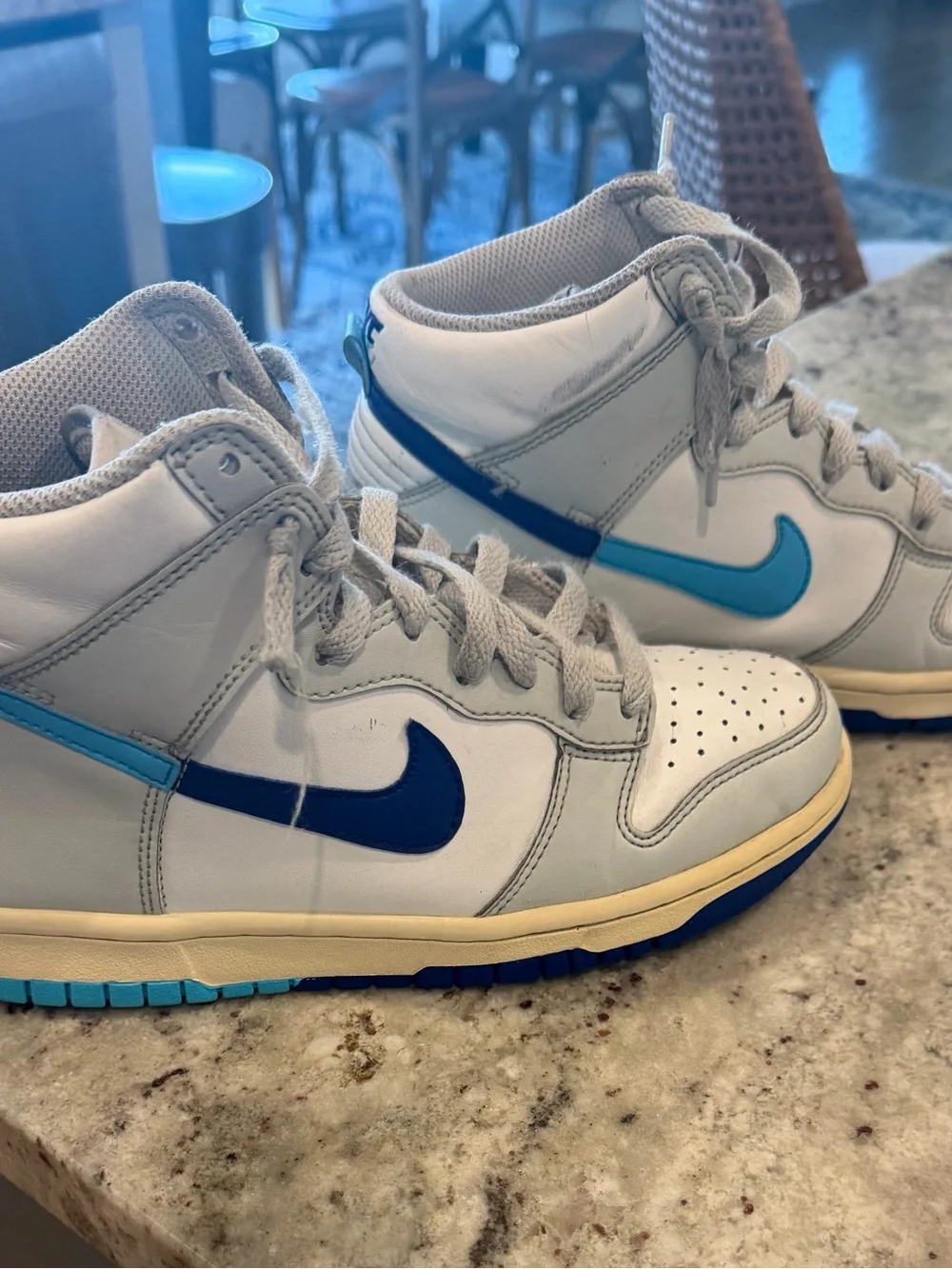 Nike Kids High-Top Sneakers in White and Light Blue